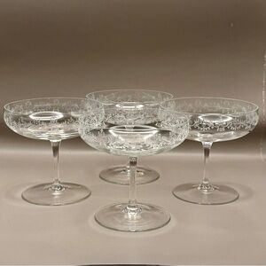 VTG Mirabell of Austria Brocade Etched Crystal Champagne Coupes 4" Set Of 4
